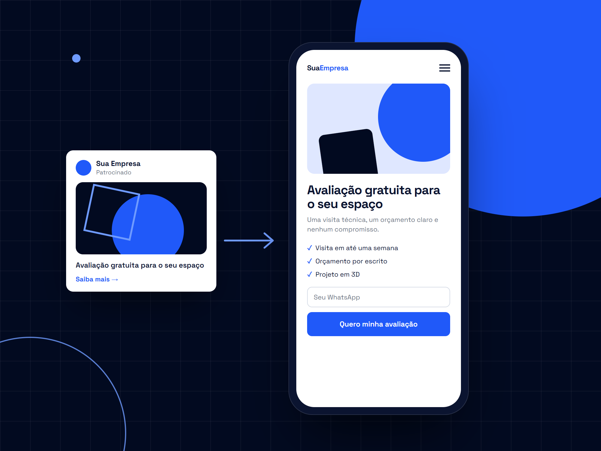 Anúncio levando a uma landing page no celular, com uma oferta e um formulário
