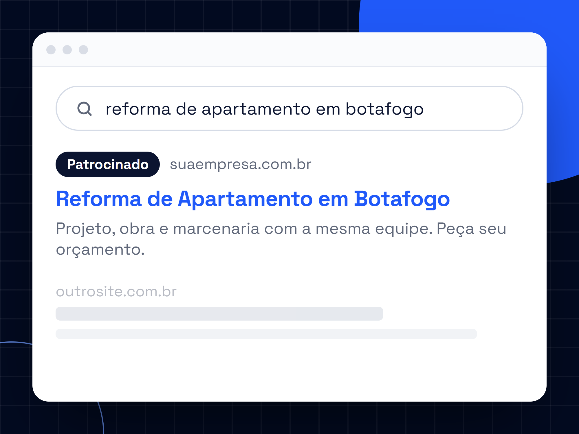 Resultado de busca de exemplo com um anúncio que responde exatamente ao que foi pesquisado