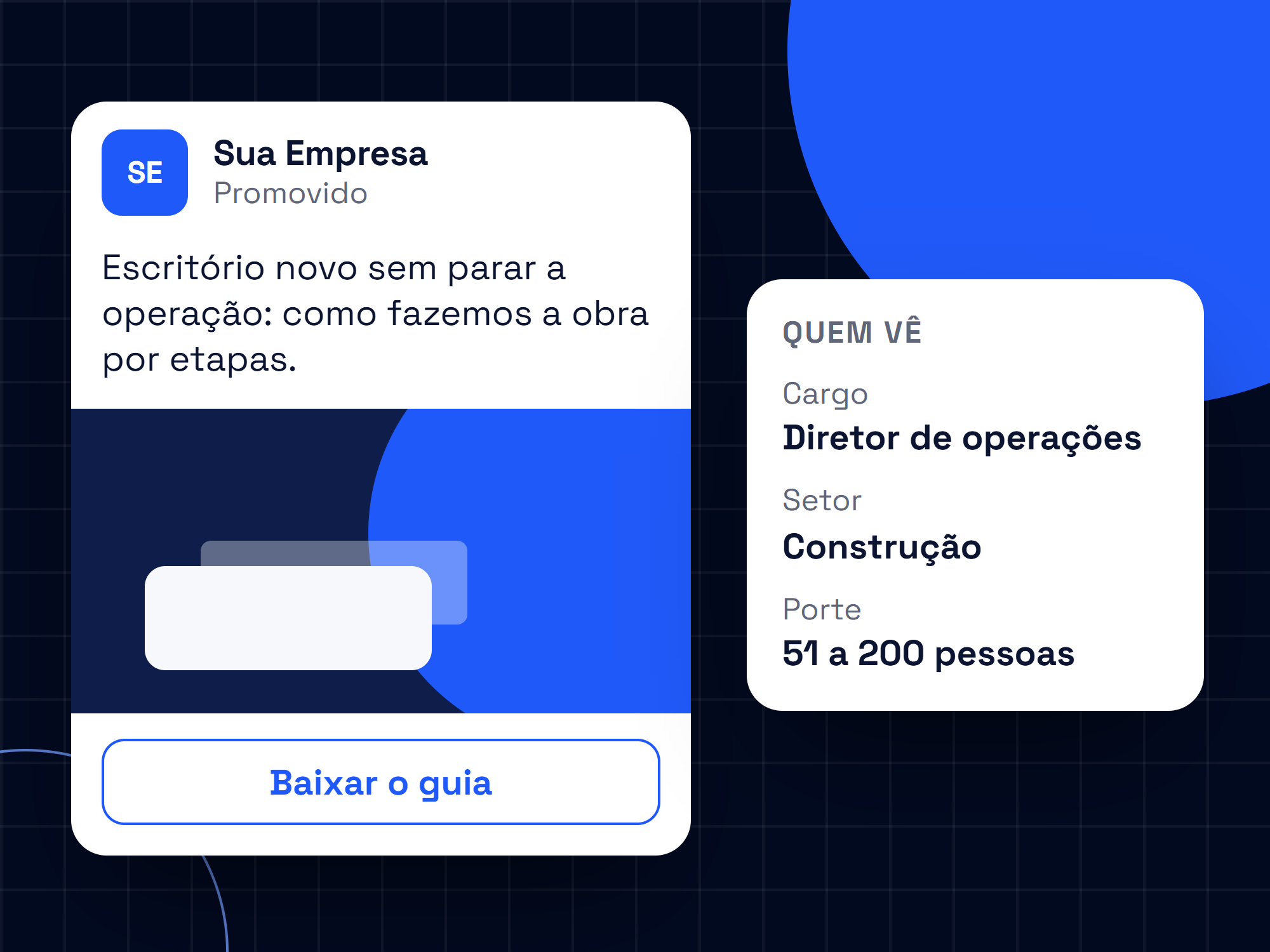Post profissional promovido de exemplo, com a segmentação por cargo, setor e porte da empresa
