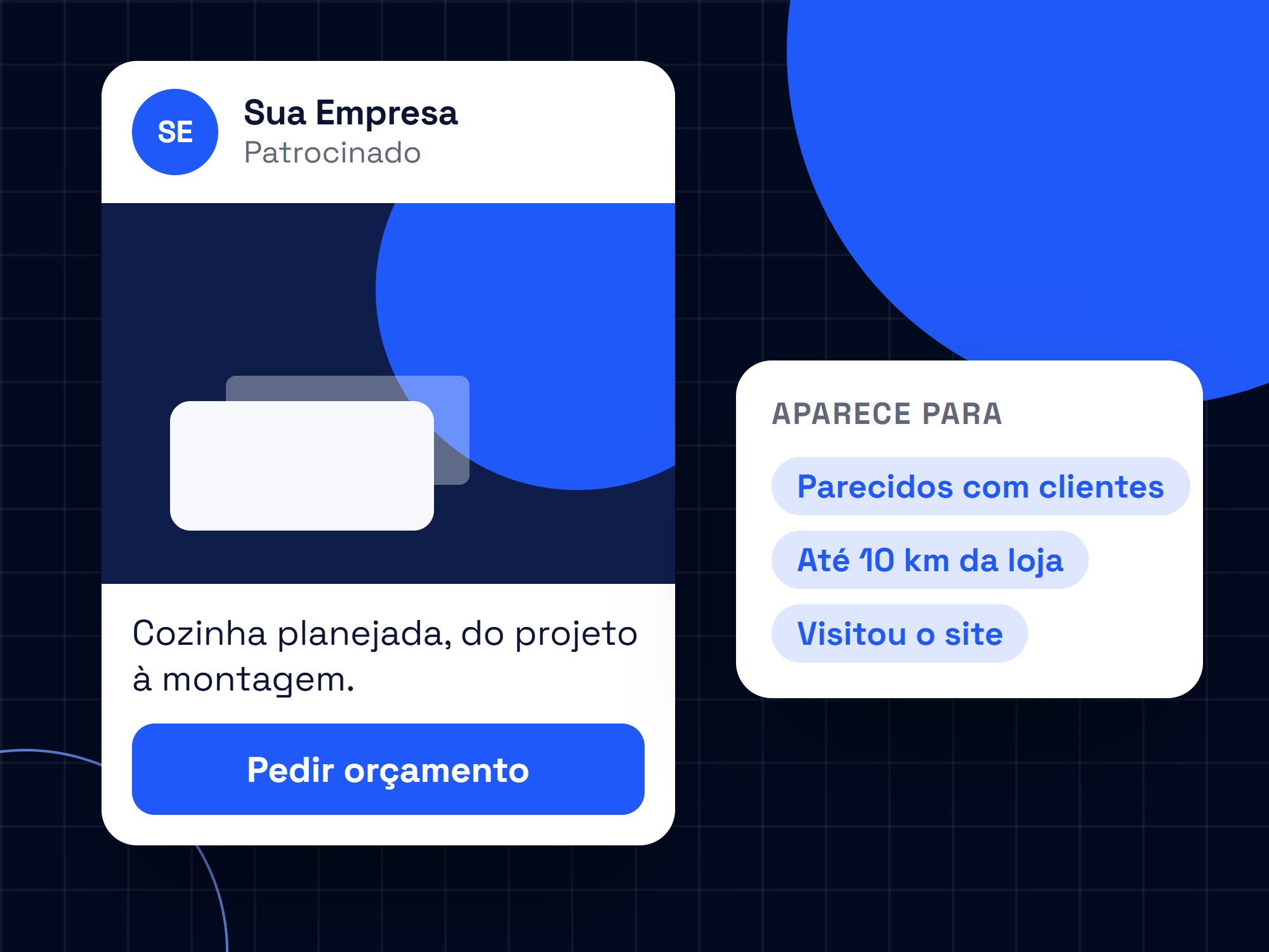 Post patrocinado de exemplo no feed, com o público para quem ele aparece ao lado